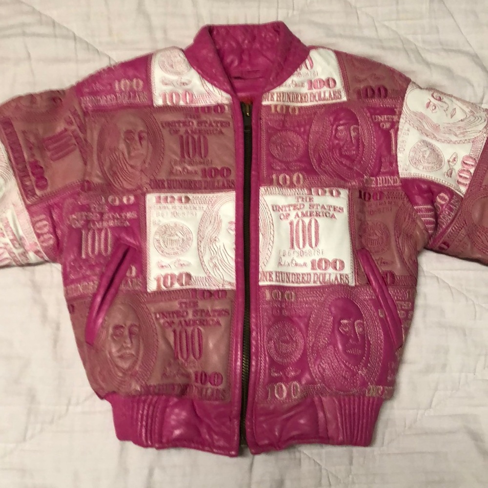 3T Pink Leather $100 Bill Jacket.  ❌ SOLD